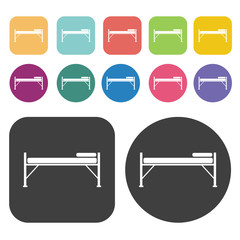 Prison bed icons. Bed mattress set. Round and rectangle colourfu