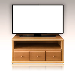 3d smart tv with blank screen lying on the dresser, isolated