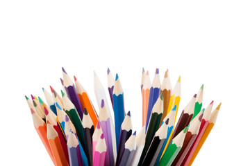 Colour pencils isolated on white background close up