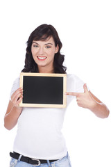 Fototapeta premium Junge Frau mit Kreidetafel