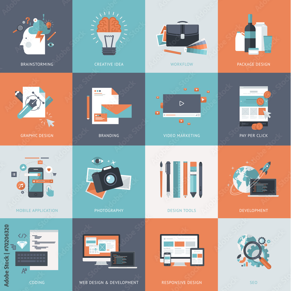 Poster flat design icons for website, app and design development