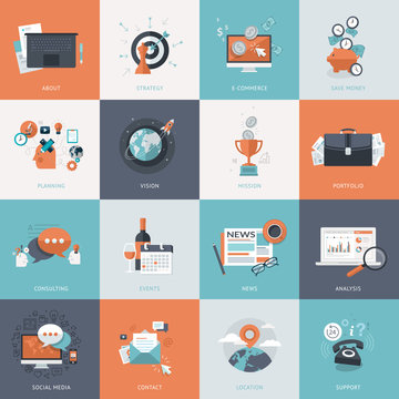 Set of flat design concept icons for business