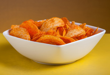 Potato chips bowl on table