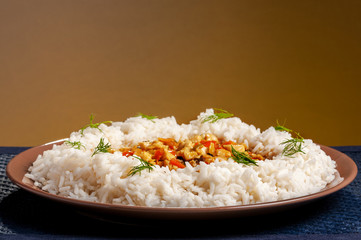 rice on brown plate