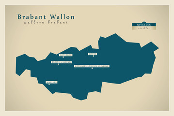 Moderne Landkarte - Brabant Wallon BE