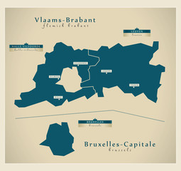 Moderne Landkarte - Vlaams-Brabant & Bruxelles-Capitale