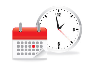 Vector illustration of calendar clock icon on white background.