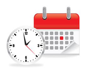 Vector illustration of calendar clock icon on white background.