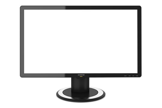 Computing monitor, white blank screen isolated