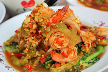 Spicy salad and shrimp - asia food