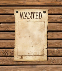 Wanted blank paper sheet. Wild west poster.