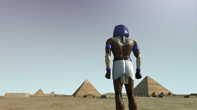 3D animation of the Giza platform Egypt and the god Horus
