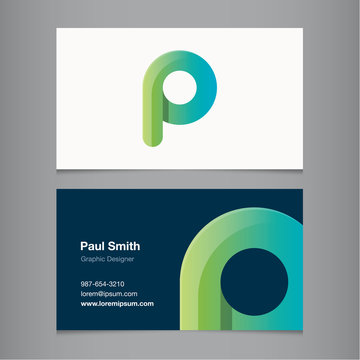 Business card template with alphabet letter P.