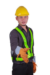 Asian engineer portrait. Isolated on white