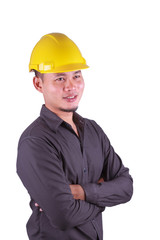 Asian engineer portrait. Isolated on white