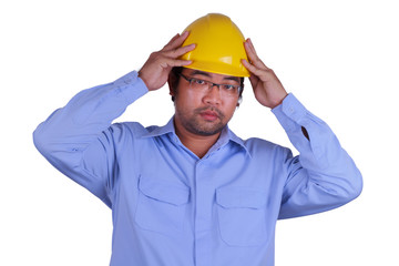 Asian engineer portrait. Isolated on white