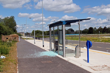 Vandalised bus stop.