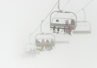 Ski lift in the mist