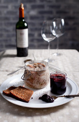 Rabbit meat in a wite wine jelly with chutney
