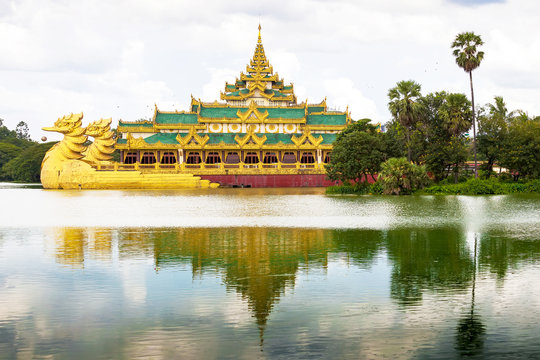 Yangon icon landmark and tourist attraction: Karaweik - replica
