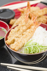 Ebi Tendon - Prawn tempura on top of boiled rice.