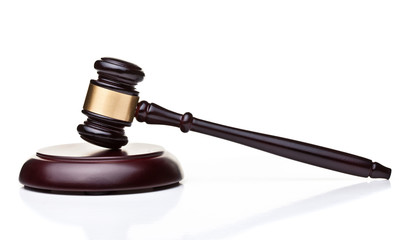 wooden judge gavel white background. law justice concept