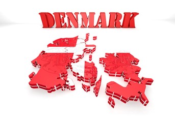 map illustration of Denmark with flag