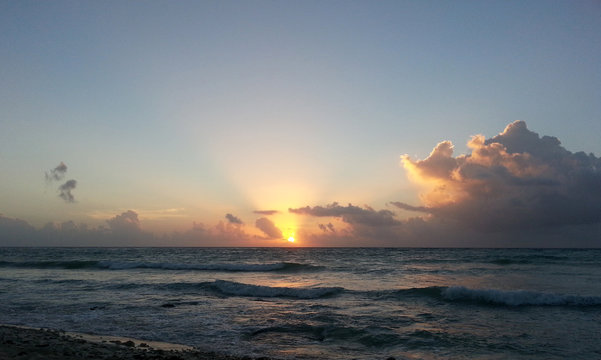 Caribbean sunset at a beach on the Riviera Maya