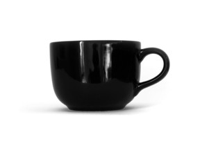 black ceramic cup on white background