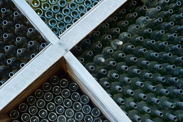 Abstract background of wine bottles rows