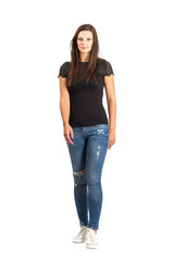 Obraz premium Walking brunette beauty. Full body length isolated.