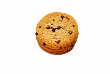 Stacked Chocolate Chip Cookies on White