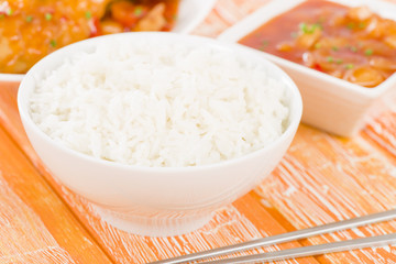 Chinese Steamed Rice with Sweet & Sour Chicken