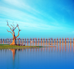 Burma Myanmar U Bein teak bridge. Mandalay travel destination