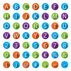 Flat A-Z Alphabet Icon Set with long shadows