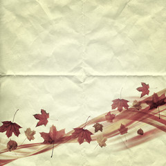 Wave from Autumn Leaves in old paper texture