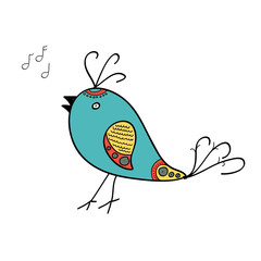Doodle of blue singing bird