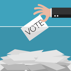 Vote, Hand holding ballot in Ballot boxes. Vector illustration.