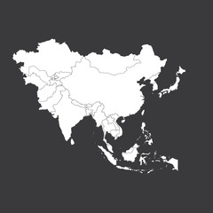 Outline on clean background of the continent of Asia