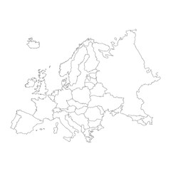 Outline on clean background of the continent of Europe