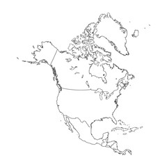 Outline on clean background of the continent of North America