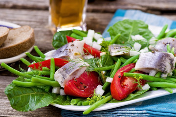 herring ,green beans, and tomatoes summer salad.
