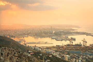 View of container port in Piraeus, Athens.