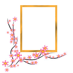 Window frame with spring flowers, isolated on white
