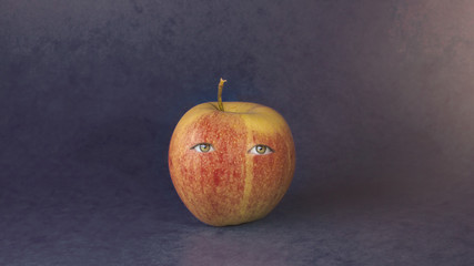 Red-Yellow apple with sad look