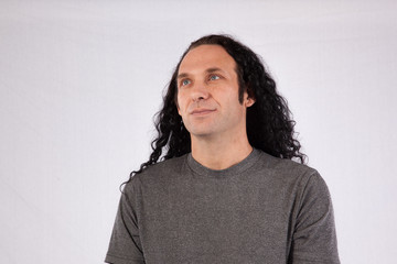 man smiling and looking left