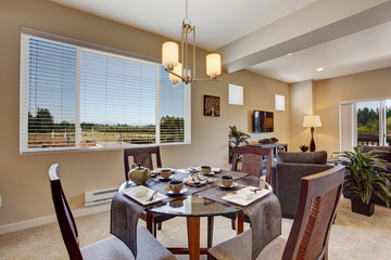 Beautiful served dining table in modern apartment