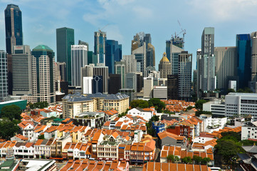 Fototapeta na wymiar Aerial view of Singapore Chinatown and Business District