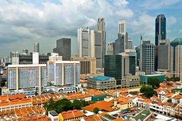 Fotobehang Aerial view of Singapore Chinatown and Business District © Donatas Dabravolskas