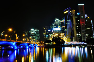 Fototapeta na wymiar Singapore Business District Skyline by Night